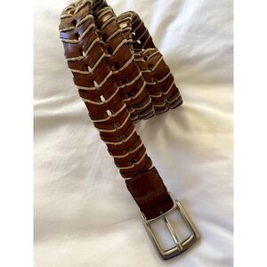 Vtg TOMMY BAHAMA Braided Leather Belt Solid Brass Buckle Brown